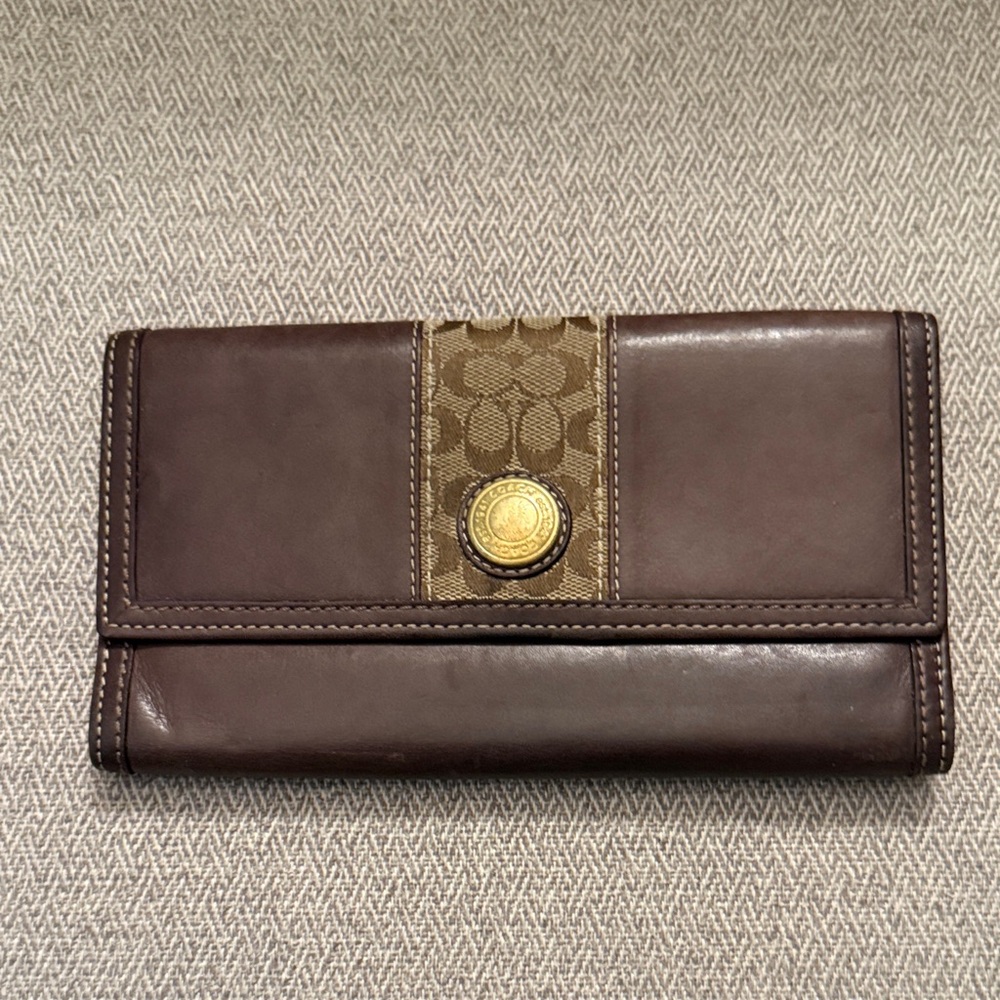 Coach Brown Leather Wallet with Gold Accent